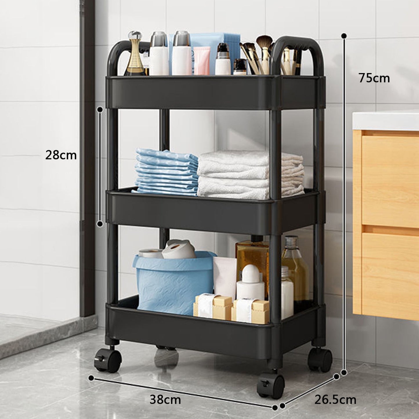 Naittoop, Rolling Cart, Carts with Wheels, Utility Carts, 3 Tier Rolling Cart, Utility Cart, Dorm Room Essential, Kitchen Organizers and Storage, Cleaning Supplies Organizer, Plastic