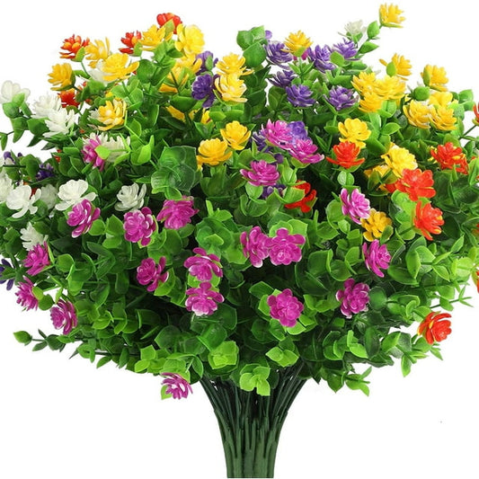 10 Bundles Artificial Fake Flowers Outdoor UV Resistant Plastic Flowers Faux Hanging Greenery Shrubs Plants Arrangement Flowers for Backyard Window Box Porch Patio Garden Home Office Wedding Decor
