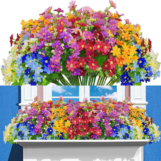12 Bundles Artificial Fake Flowers for Outdoor Decoration,UV Resistant Faux Plastic Fabric Greenery Shrubs Plants Fake Flowers Hanging Planter Kitchen Home Garden Cemetery Wedding Decor Fake Flowers