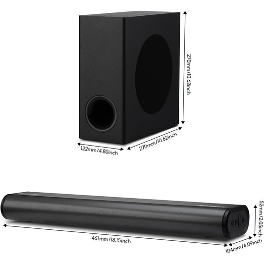 2.1CH Dolby Atmos Soundbar with Subwoofer, 200W Peak Power, Home Theater Sound Bar for Smart TV, Adjustable Treble and Bass, Clear Dialogue, HDMI eARC/ARC/Opt/BT/AUX