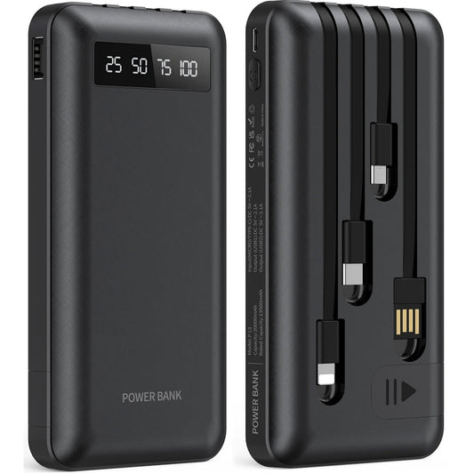 20000mAh Power Bank Portable Charger with Cables, USB Battery Pack Compatible for iPhone & Android Cell Phone