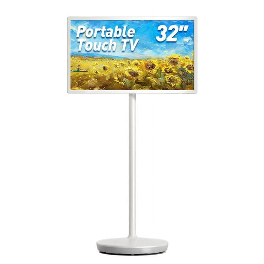 32-Inch Portable TV with Touch Screen ,6GB RAM + 128GB Storage, 1080P Full HD Portable Monitor with Built-in 8-Hour Battery, Android 13 OS, Rolling TV on Wheels, Remote Control