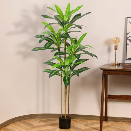 5ft Artificial Dracaena Tree, Tall Fake Plants Artificial Dracaena Tree for Indoor, Faux Trees for Office Home Living Room Floor Patio Greening Porch Decor