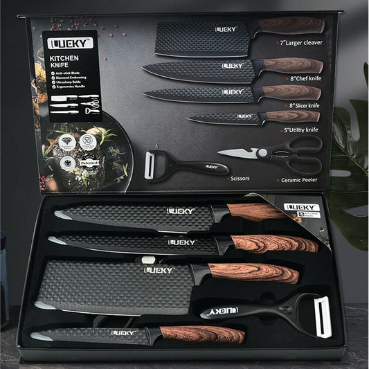 6Pcs Kitchen Knives Set Stainless Japanese Damascus Pattern Steel Chef Knife