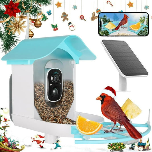 AI Smart Bird Feeder with Camera Solar Powered, AI Auto Capture Each Bird Come & Identify 6000+ Bird Species, Cloud Store Bird Videos & Birdwatching On Live, Ideal Gift