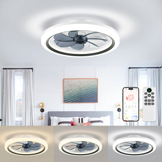Agtana 20'' Ceiling Fan with Light and Remote, Low Profile Ceiling Fans with 3-Color Dimmable Lights, 6 Wind Speeds Flush Mount Ceiling Fan, Smart Modern Ceiling Fan for Bedroom Dining Room