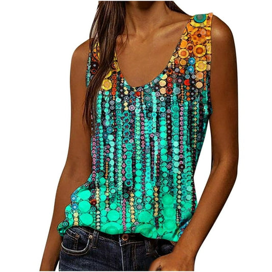 Atinetok Womens Summer Tank Tops Lightweight Loose Fit Ladies Fashion Going out Tank Tees Shirts Trendy Leaves Print Blouses Crewneck Sleeveless Top Dressy Blue m