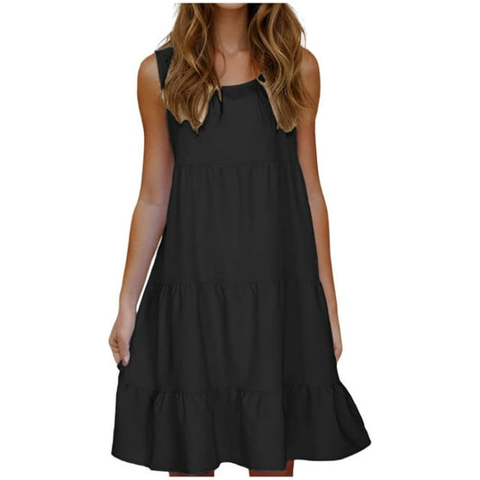Aoujea Women Summer Dresses For Women 2025 Fashion Holiday Plus Size Dresses Solid Color Sleeveless Party Beach Dress