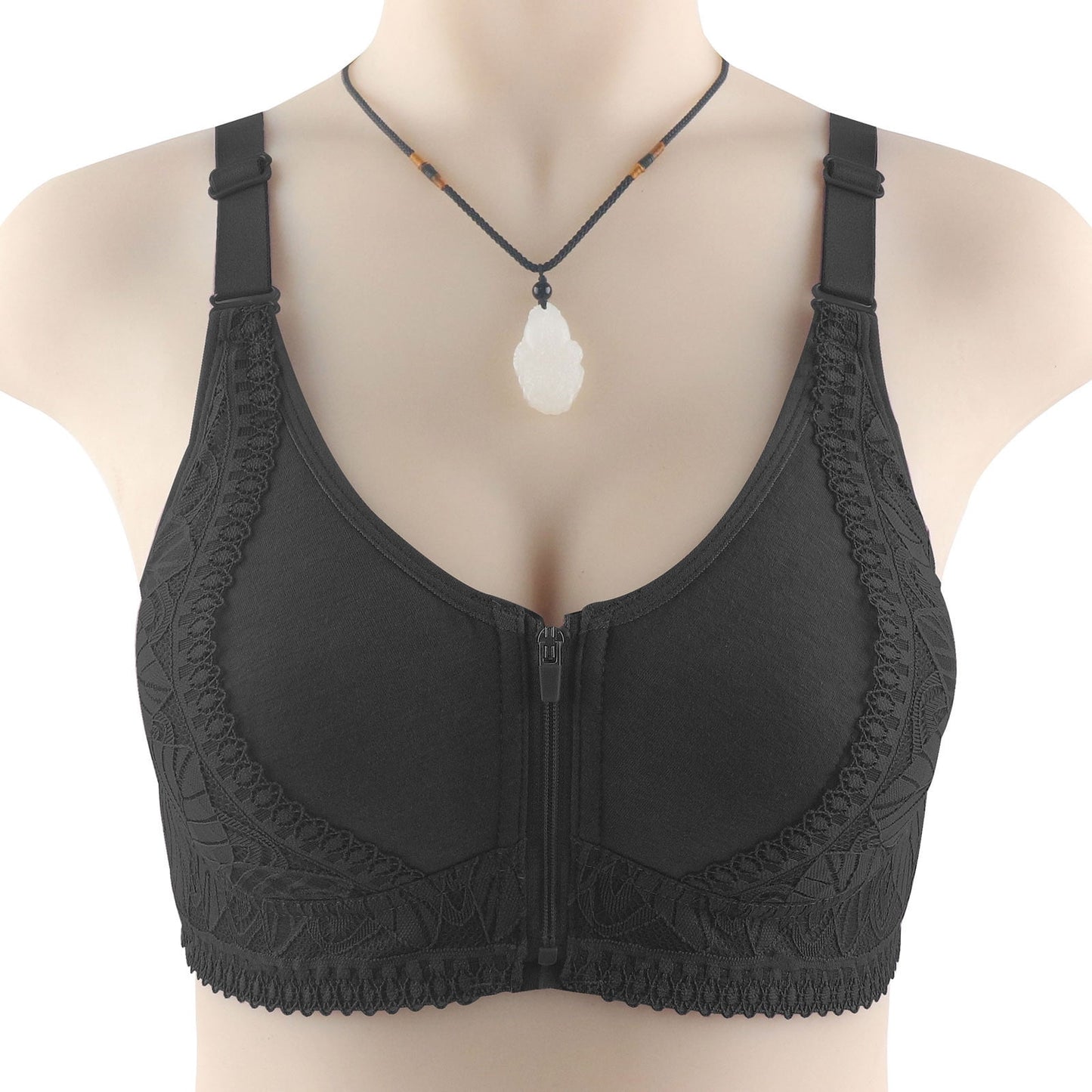 ZZwxWA Front Zipper Full Cup Lift Bra,Women's Wireless Zip Front Closure Sports Bra,Plus Size Push Up Yoga Lace Bras for Older Women